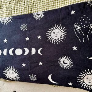 Black and White Celestial Patterned Knit Blanket
